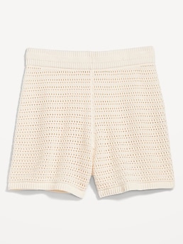 High-Waisted Crochet Swim Cover-Up Shorts -- 3-inch inseam