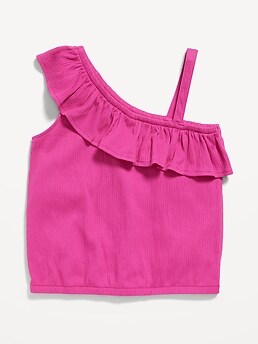 Ruffled Puckered-Jacquard Knit One-Shoulder Top for Girls | Old Navy