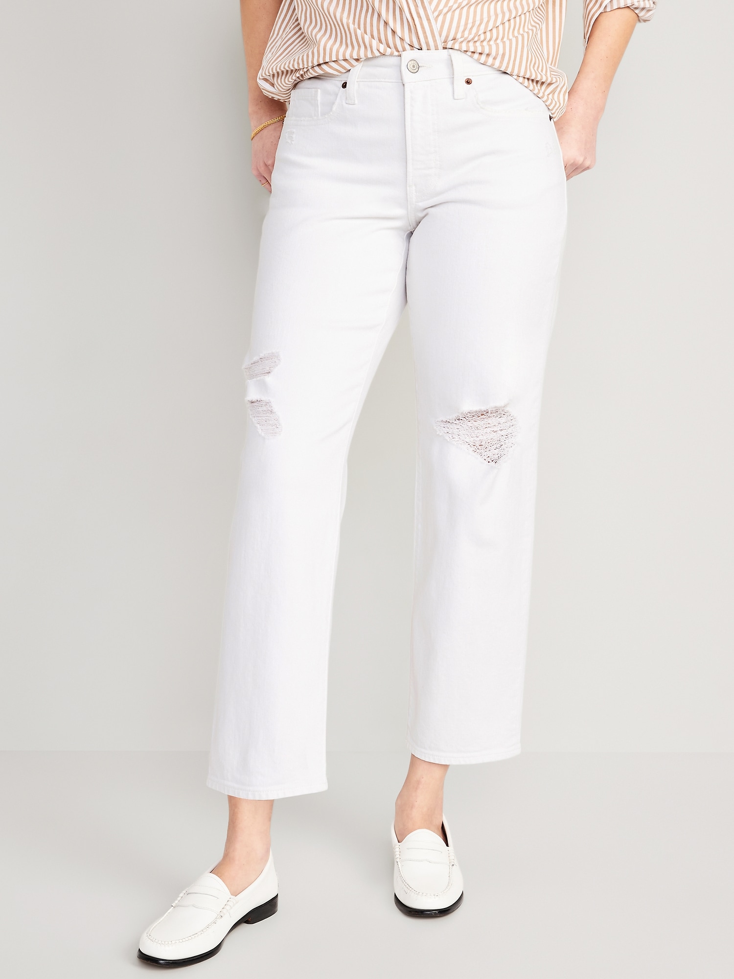 High-Waisted OG Loose Ripped White Jeans