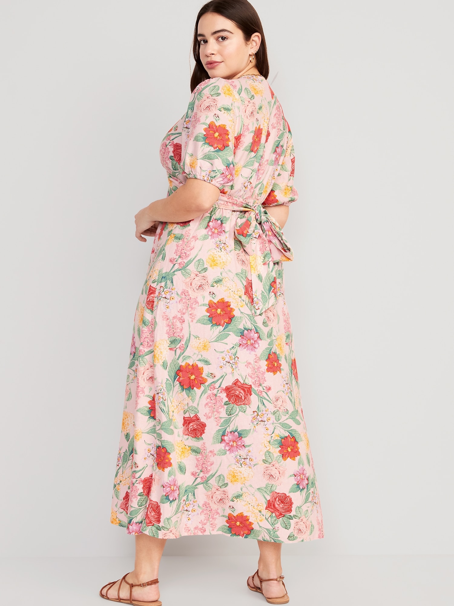 Floral linen-blend dress - Woman