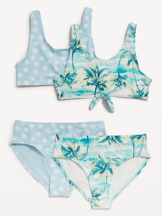 4-Piece Tie-Front Bikini Swim for Girls