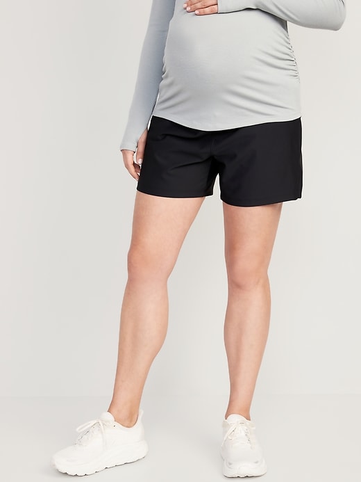 Image number 1 showing, Maternity Rollover-Waist PowerSoft Shorts -- 5-inch inseam