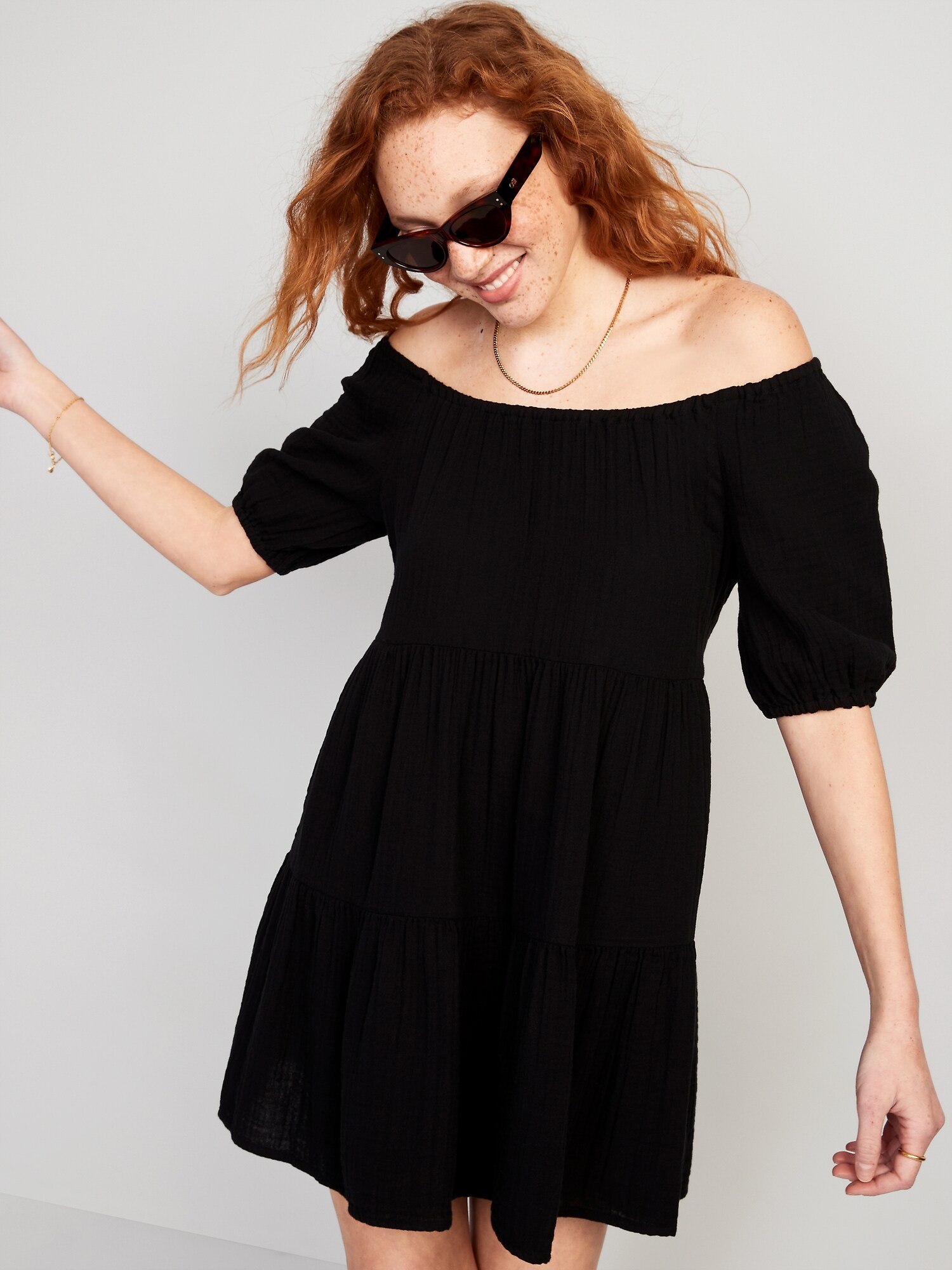 INC Womens Tiered Mini Puff Sleeve Shift Dress レディース - ドレス