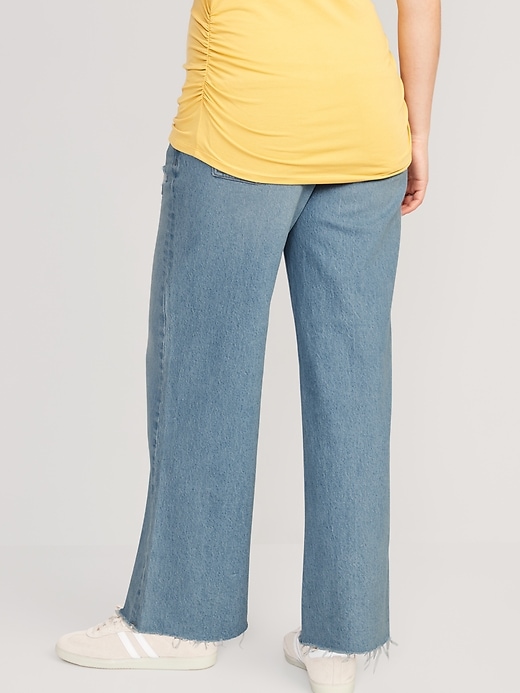 Image number 2 showing, Maternity Full-Panel Ripped Cut-Off Wide-Leg Jeans