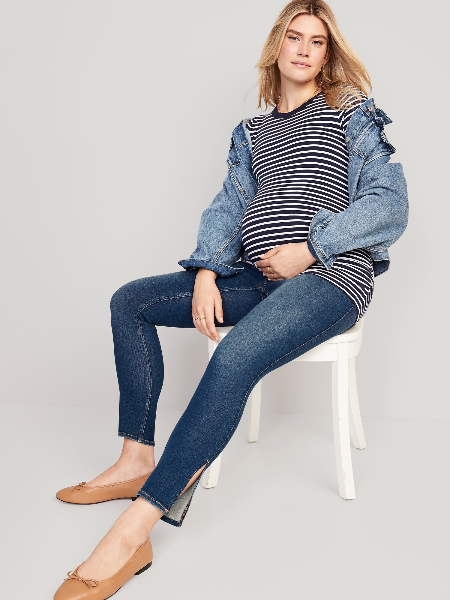 Maternity Rollover Panel Side Slit 360 Stretch Skinny Jeans Old