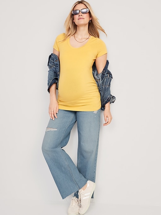 Image number 3 showing, Maternity Full-Panel Ripped Cut-Off Wide-Leg Jeans