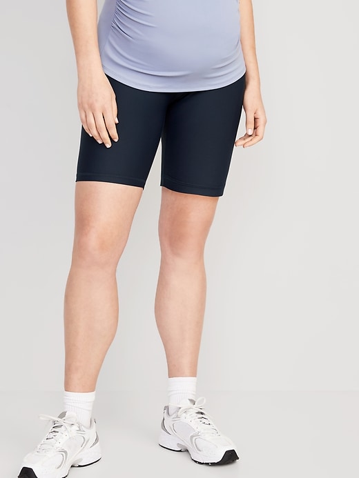 Image number 1 showing, Maternity Full Panel PowerSoft Biker Shorts -- 8-inch inseam