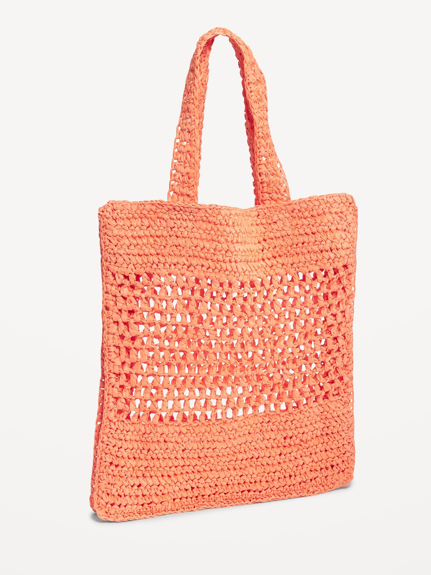 Old Navy Women's Straw-Paper Crochet Tote Bag Orange One Size