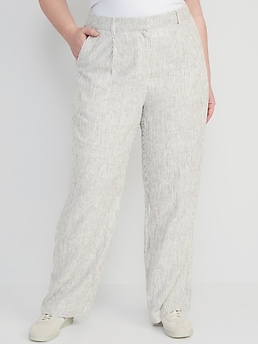 Pleated Linen Mix Palazzo Trousers in Light Blue - in the windsor