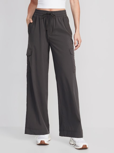 High-Waisted StretchTech Wide-Leg Cargo Pants