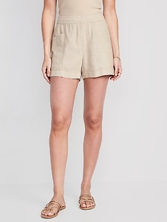 High-Waisted Linen-Blend Utility Shorts -- 3.5-inch inseam