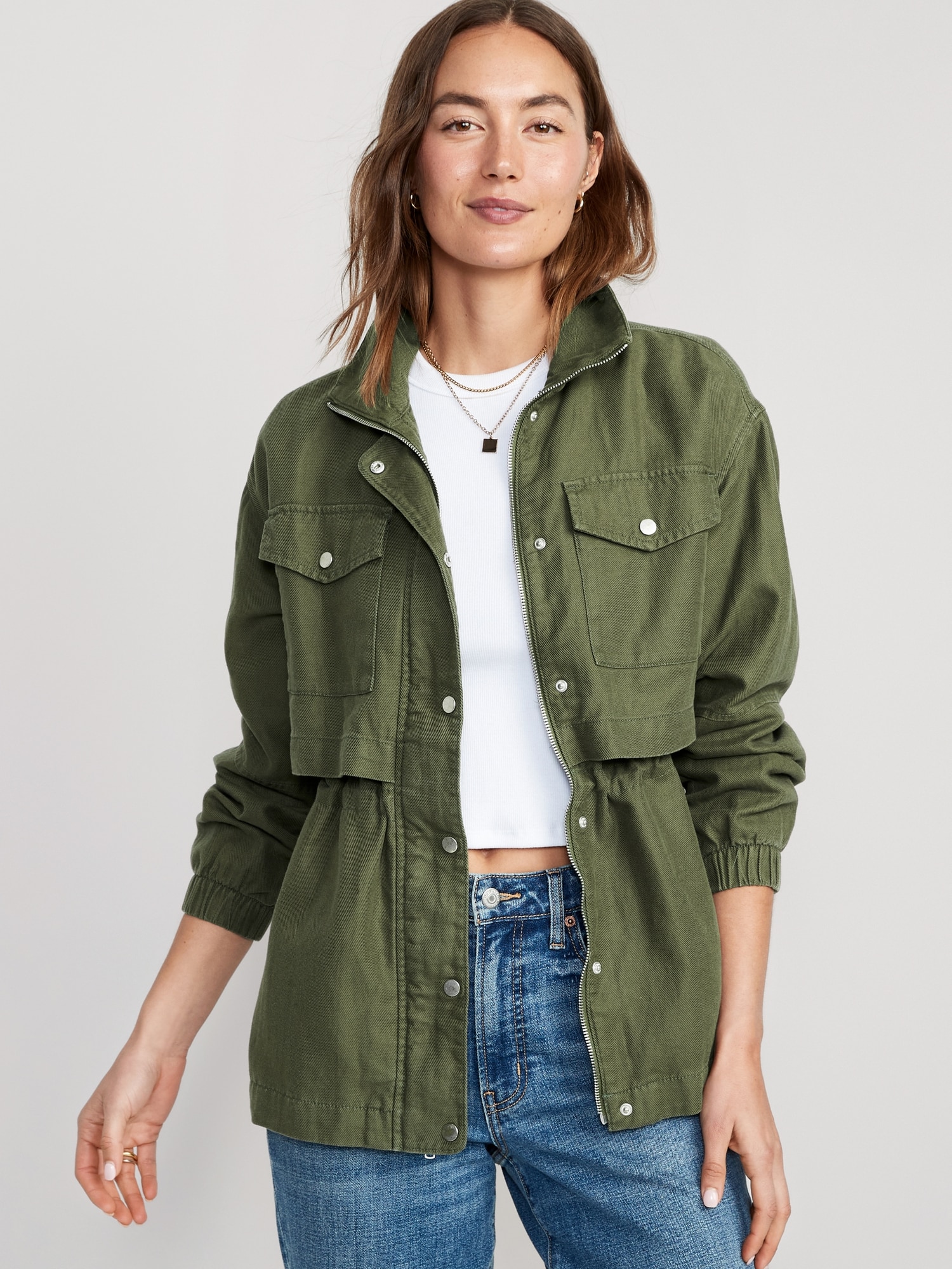 Old Navy Mid-Length Utility Jacket for Women green. 1