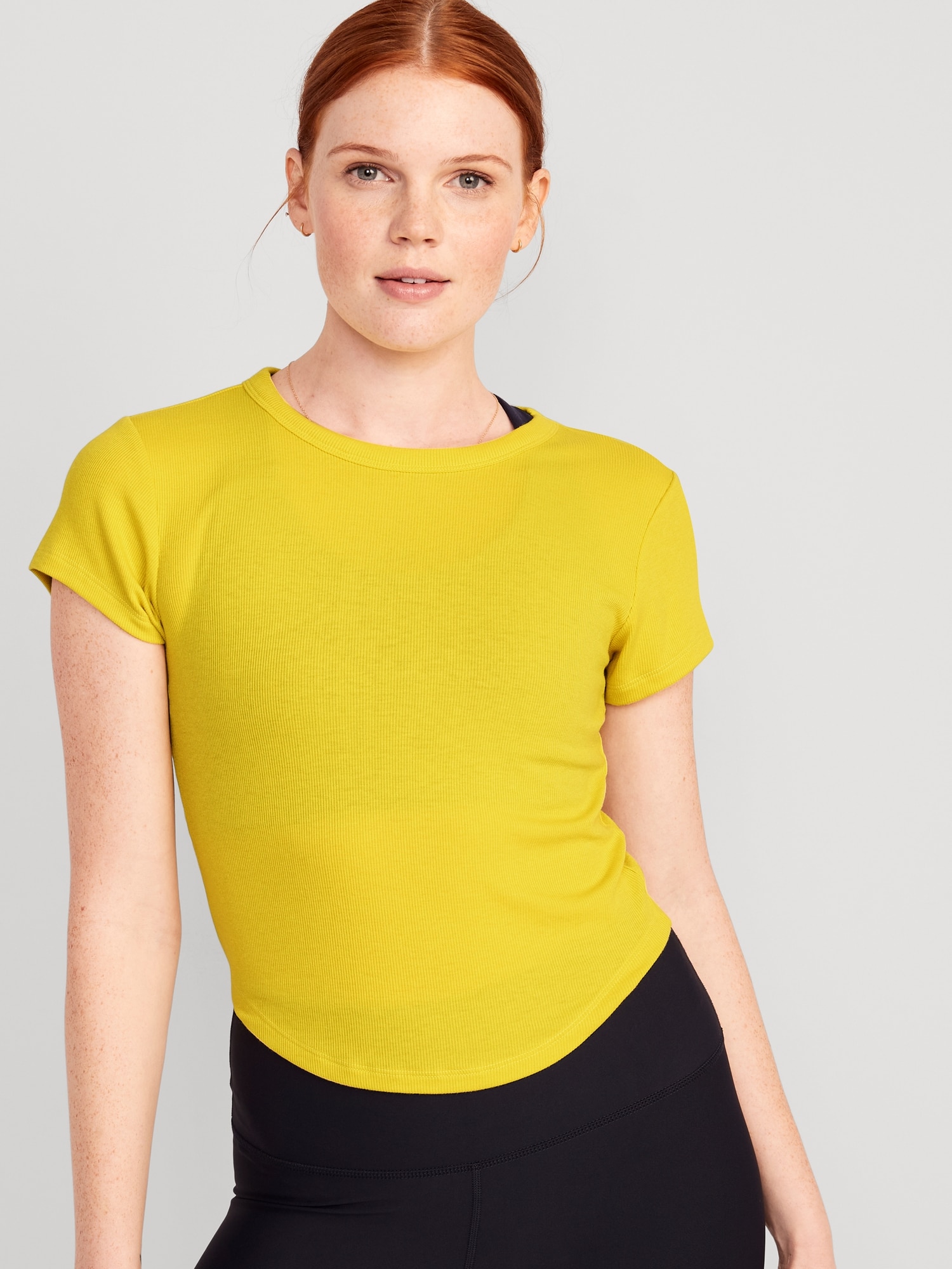 Old Navy UltraLite Cropped Rib-Knit T-Shirt for Women yellow. 1