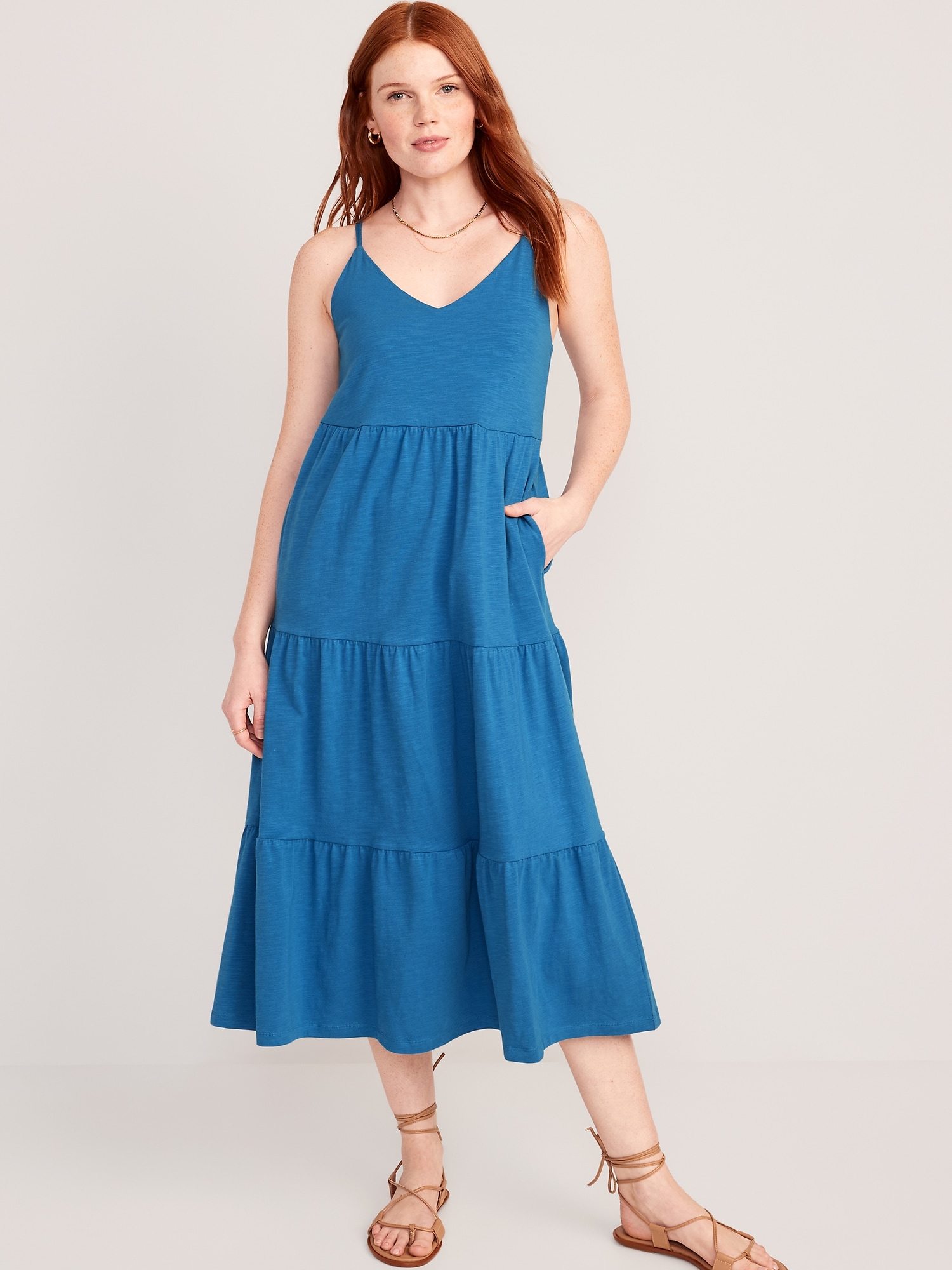 Tie-Back Tiered Midi Cami Swing Dress | Old Navy