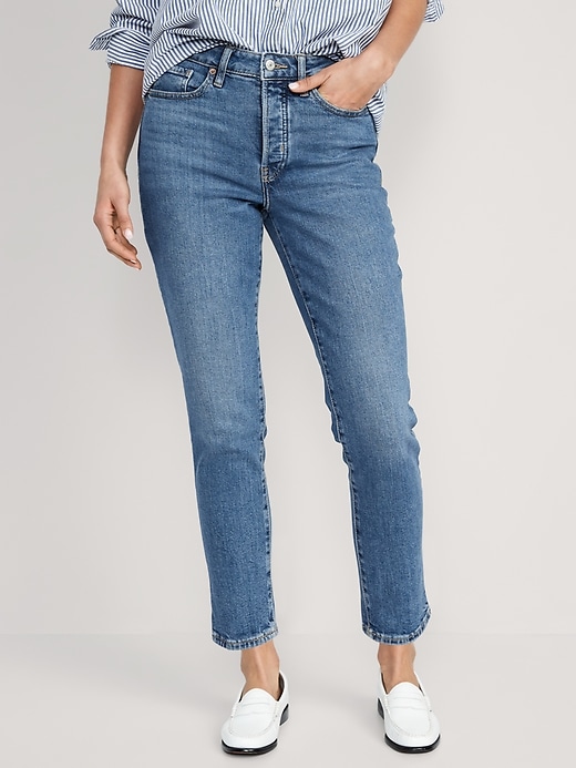 Image number 1 showing, High-Waisted Button-Fly OG Straight Ankle Jeans