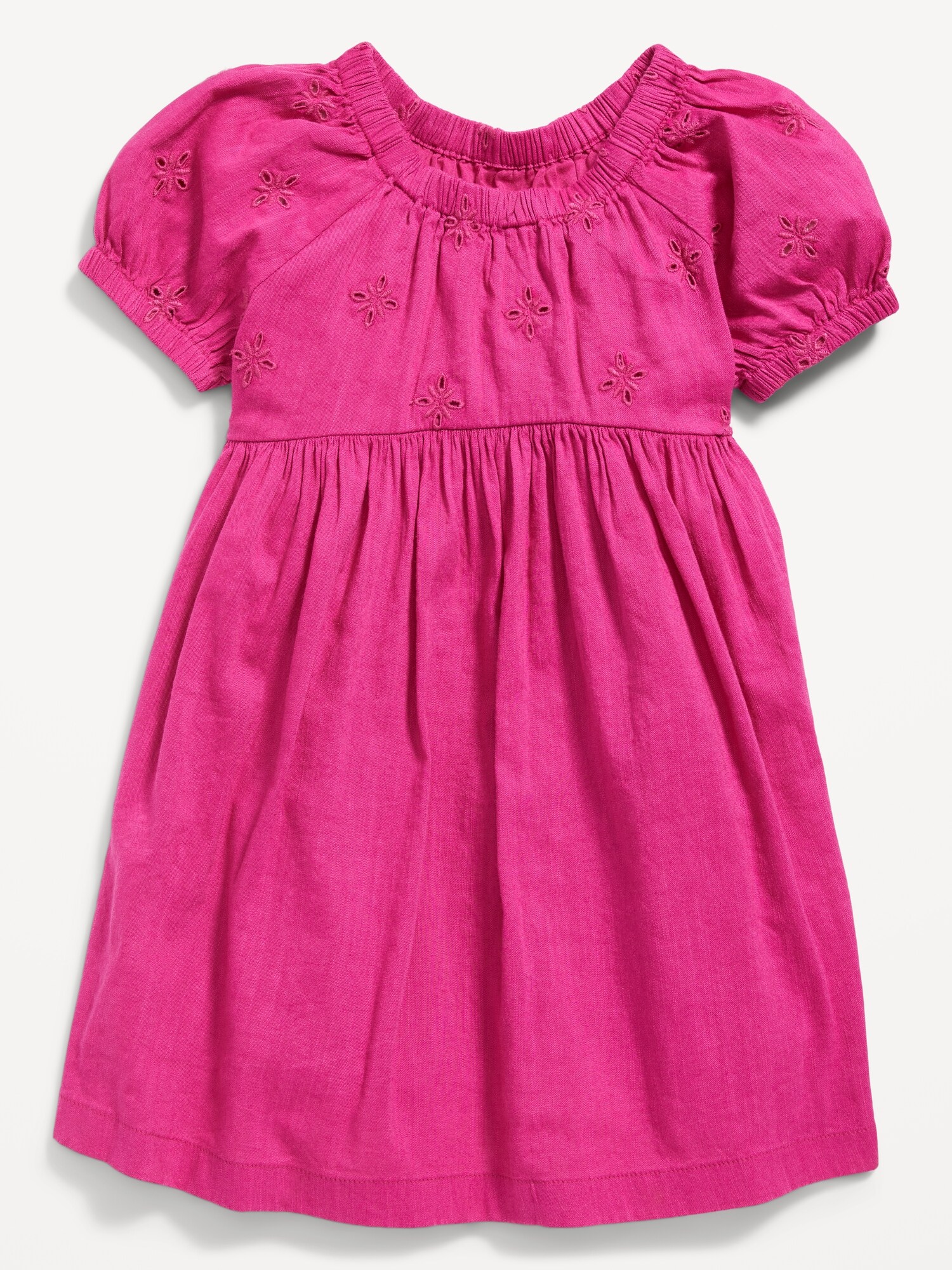 Old Navy Puff-Sleeve Floral-Eyelet Fit & Flare Dress for Toddler Girls pink. 1