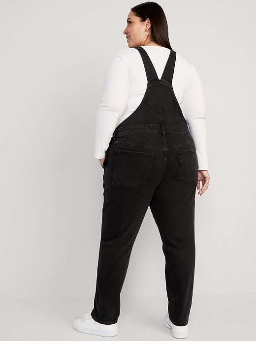 Image number 8 showing, OG Straight Black-Wash Ripped Jean Overalls for Women