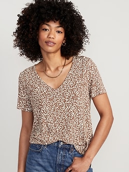 Luxe V-Neck Printed T-Shirt for Women