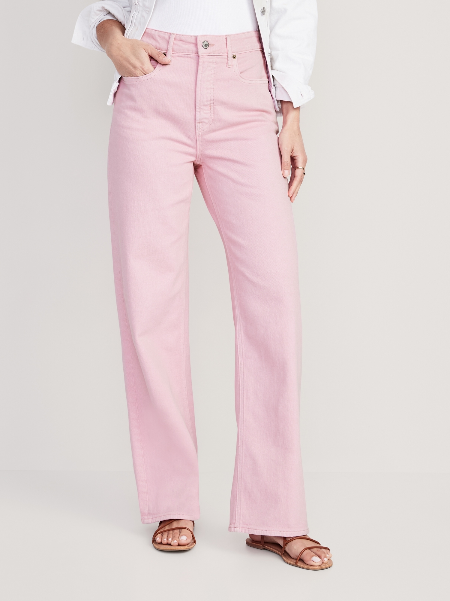Old Navy Extra High-Waisted Pop-Color Wide-Leg Jeans for Women pink. 1