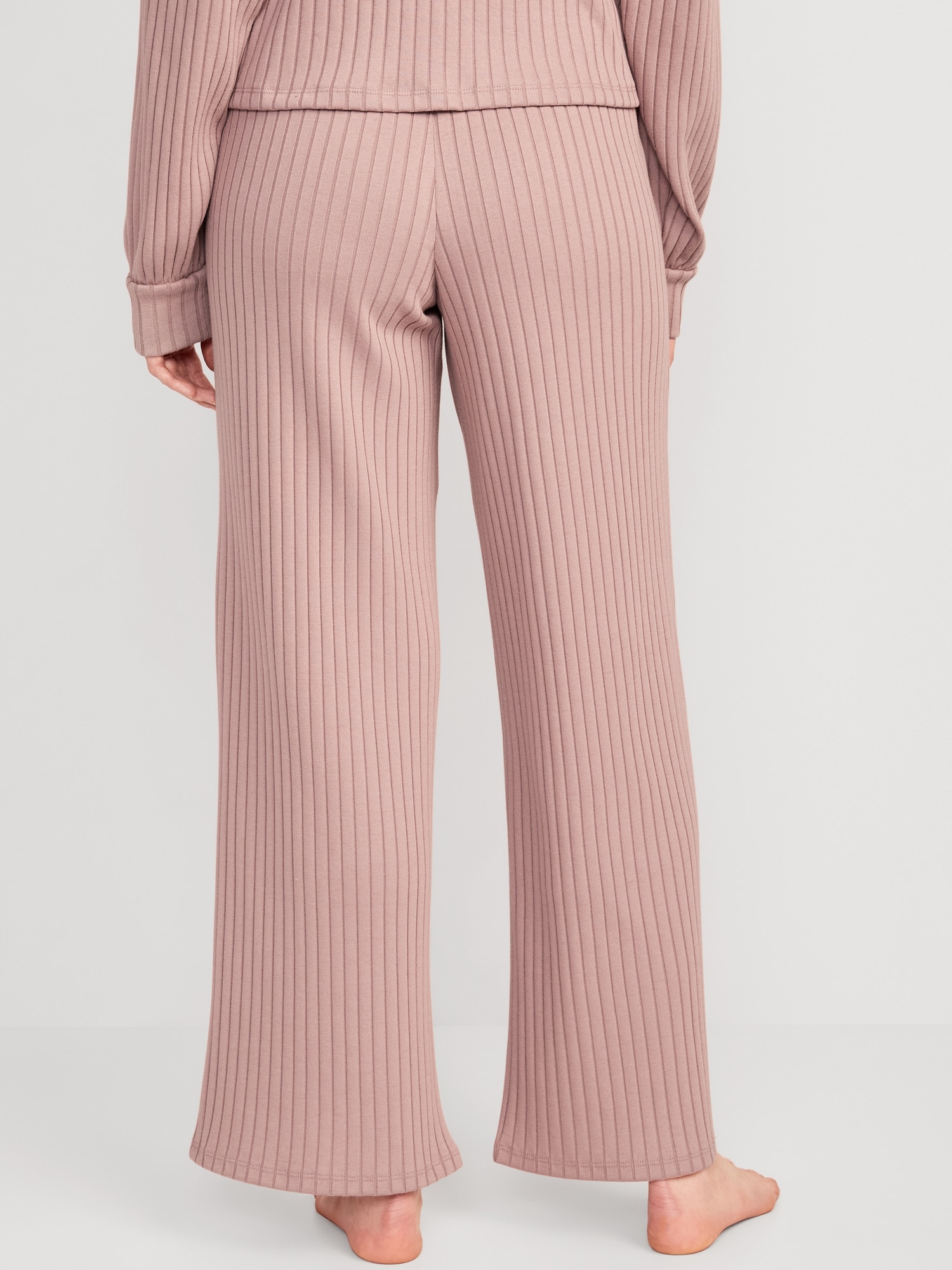 High-Waisted Rib-Knit Wide-Leg Pajama Pants