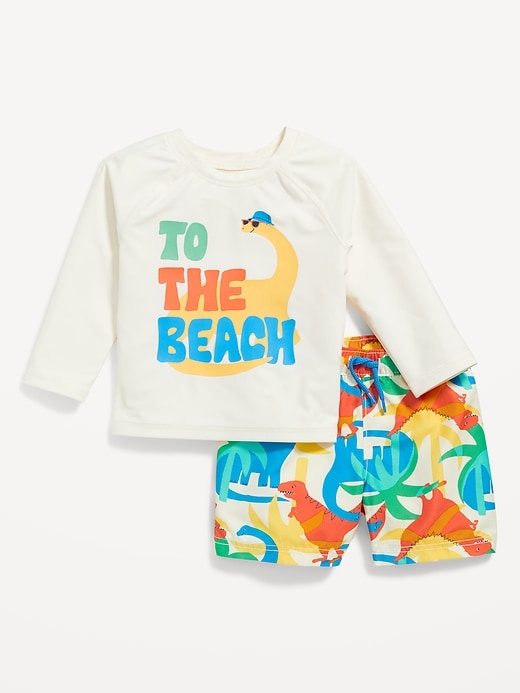 View large product image 1 of 2. Unisex Raglan-Sleeve Rashguard Swim Top & Trunks for Baby