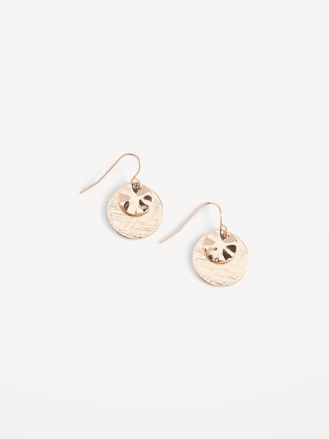 Gold-Plated Textured Double-Disc Dangling Earrings for Women - Gold Standard