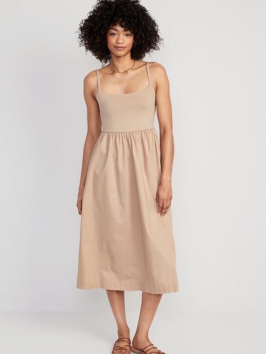 Fit & Flare Combination Midi Cami Dress for Women | Old Navy