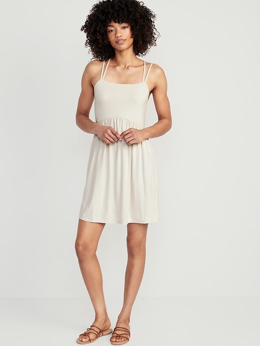 Image number 1 showing, Fit & Flare Cross-Back Mini Cami Dress