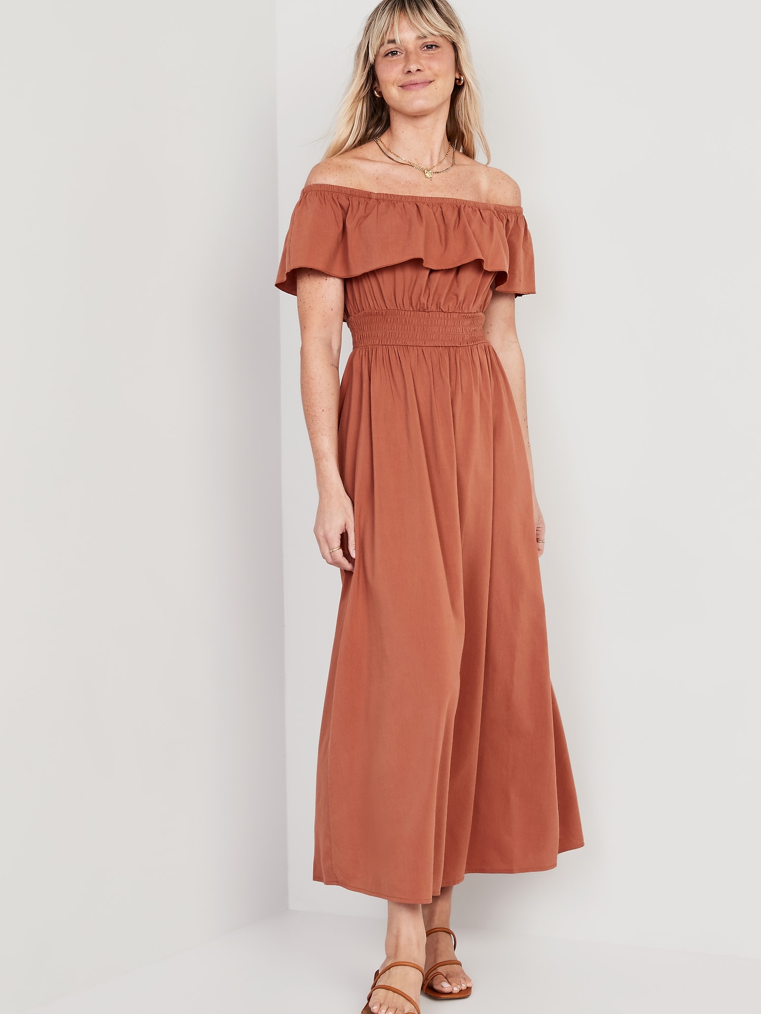 Smocked off the shoulder maxi online dress