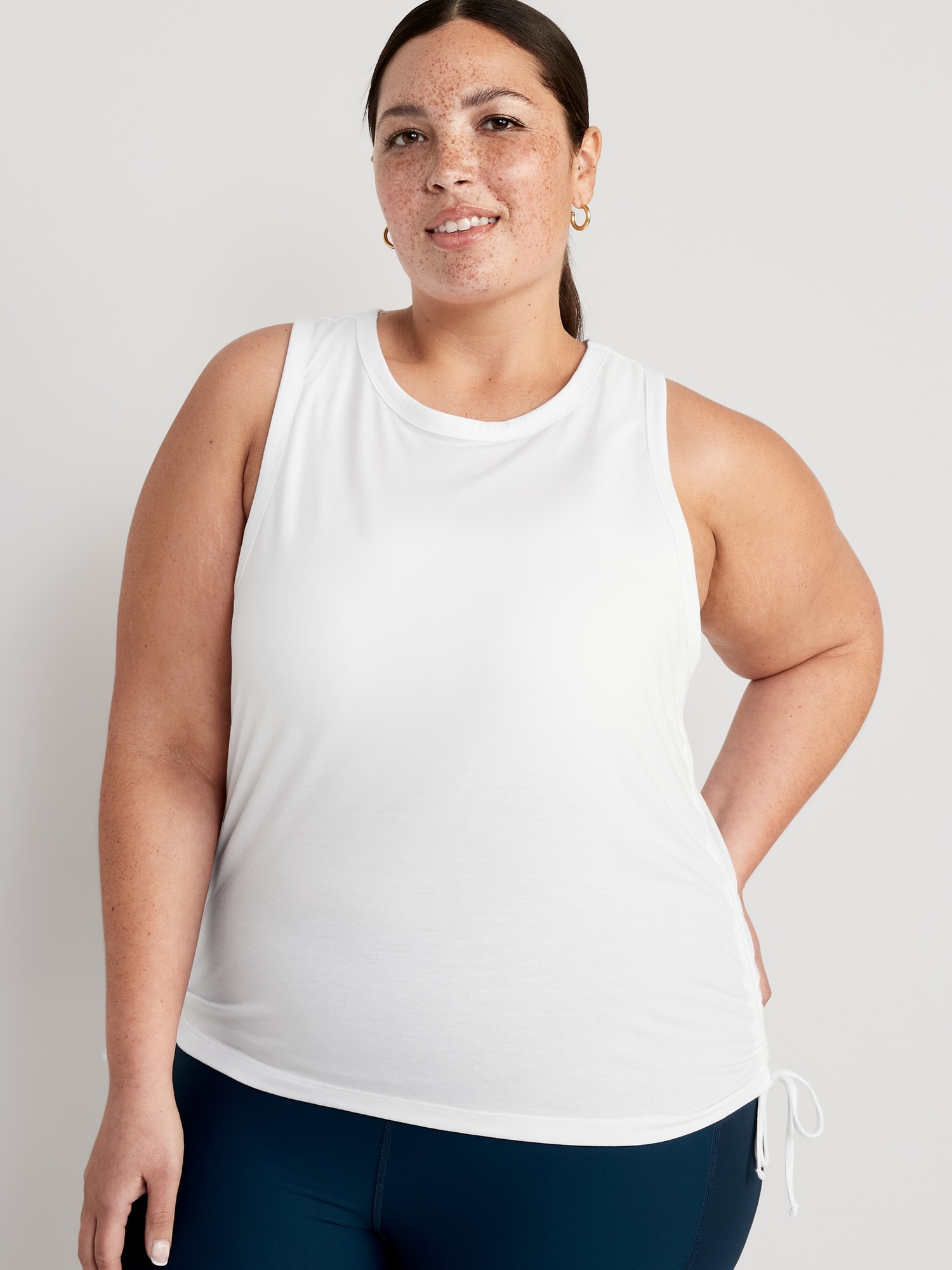 Plus Size Basic Tank Top Women's Plus Solid Ruched Round - Temu United  Kingdom