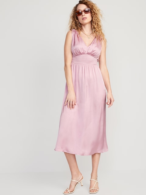 Waist-Defined Tie-Back Satin Maxi Dress