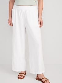 High-Waisted Linen-Blend Plus-Size Wide-Leg Pants
