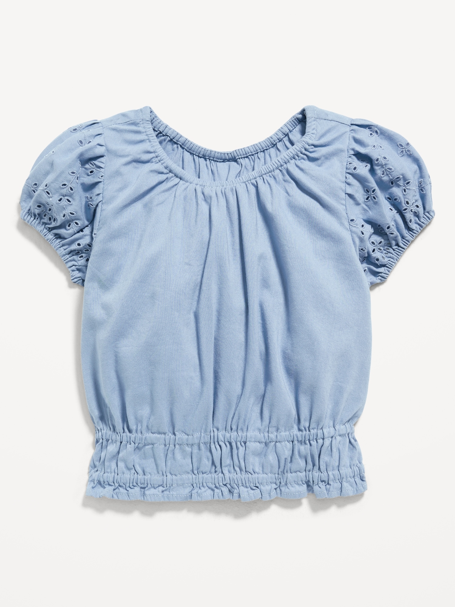 Old Navy Short-Sleeve Eyelet-Trim Smocked Top for Toddler Girls blue. 1 Old Navy Short-Sleeve Eyelet-Trim Smocked Top for Toddler Girls blue. 1