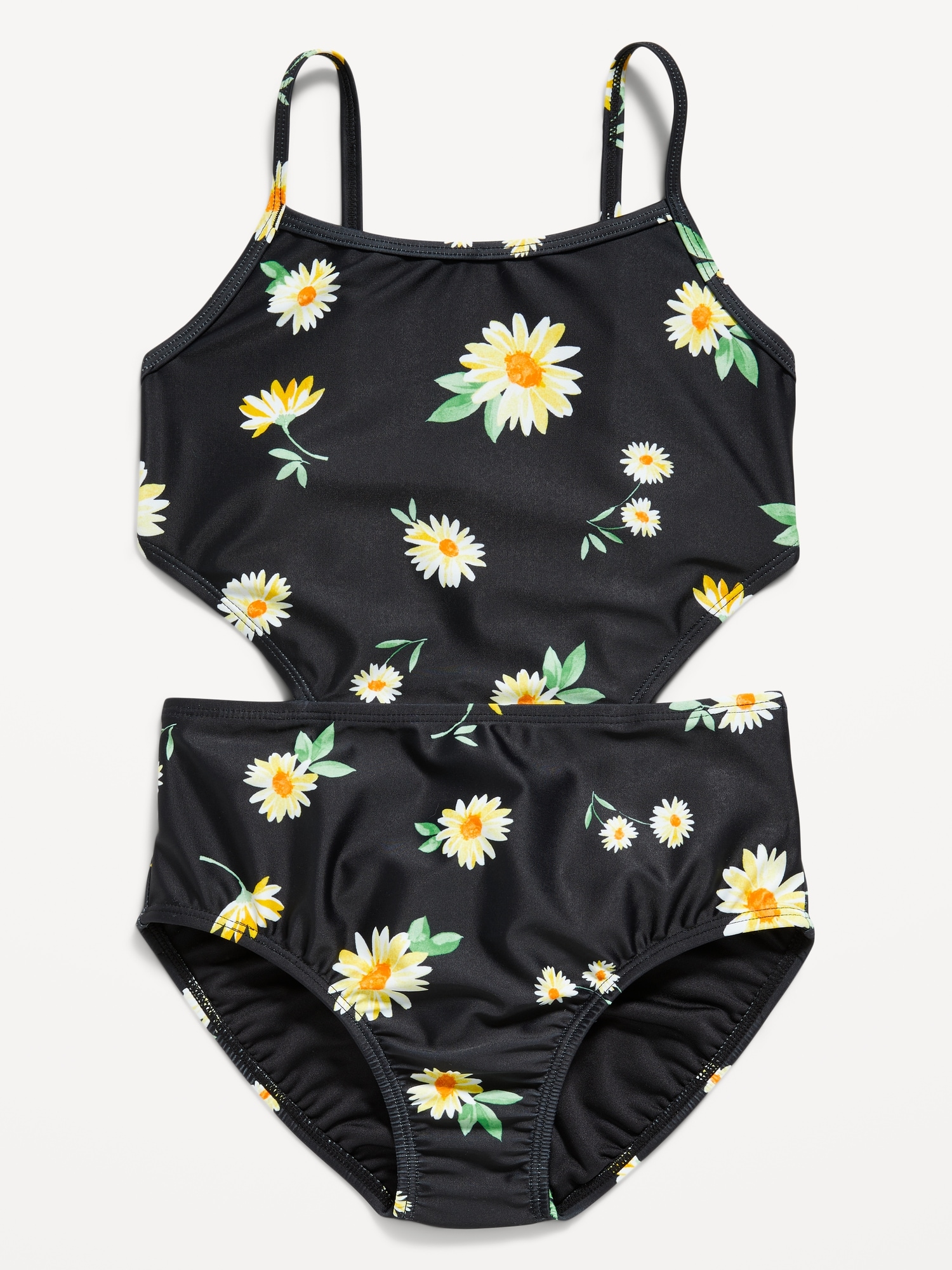 Old Navy Patterned Cut-Out-Waist One-Piece Swimsuit for Girls black. 1