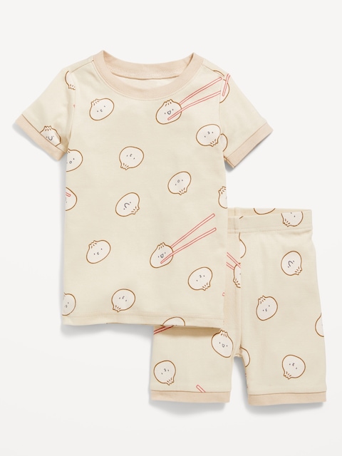 Snug-Fit Graphic Pajama Shorts Set for Toddler & Baby - White