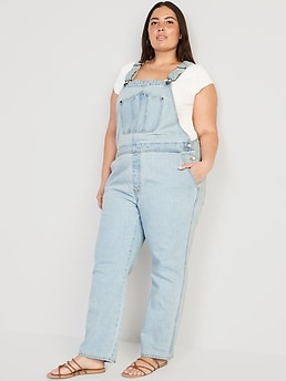 Slouchy Straight Non-Stretch Ankle-Length Jean Overalls for Women