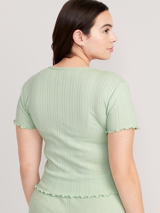 Image number 6 showing, Split-Neck Pointelle-Knit Pajama T-Shirt