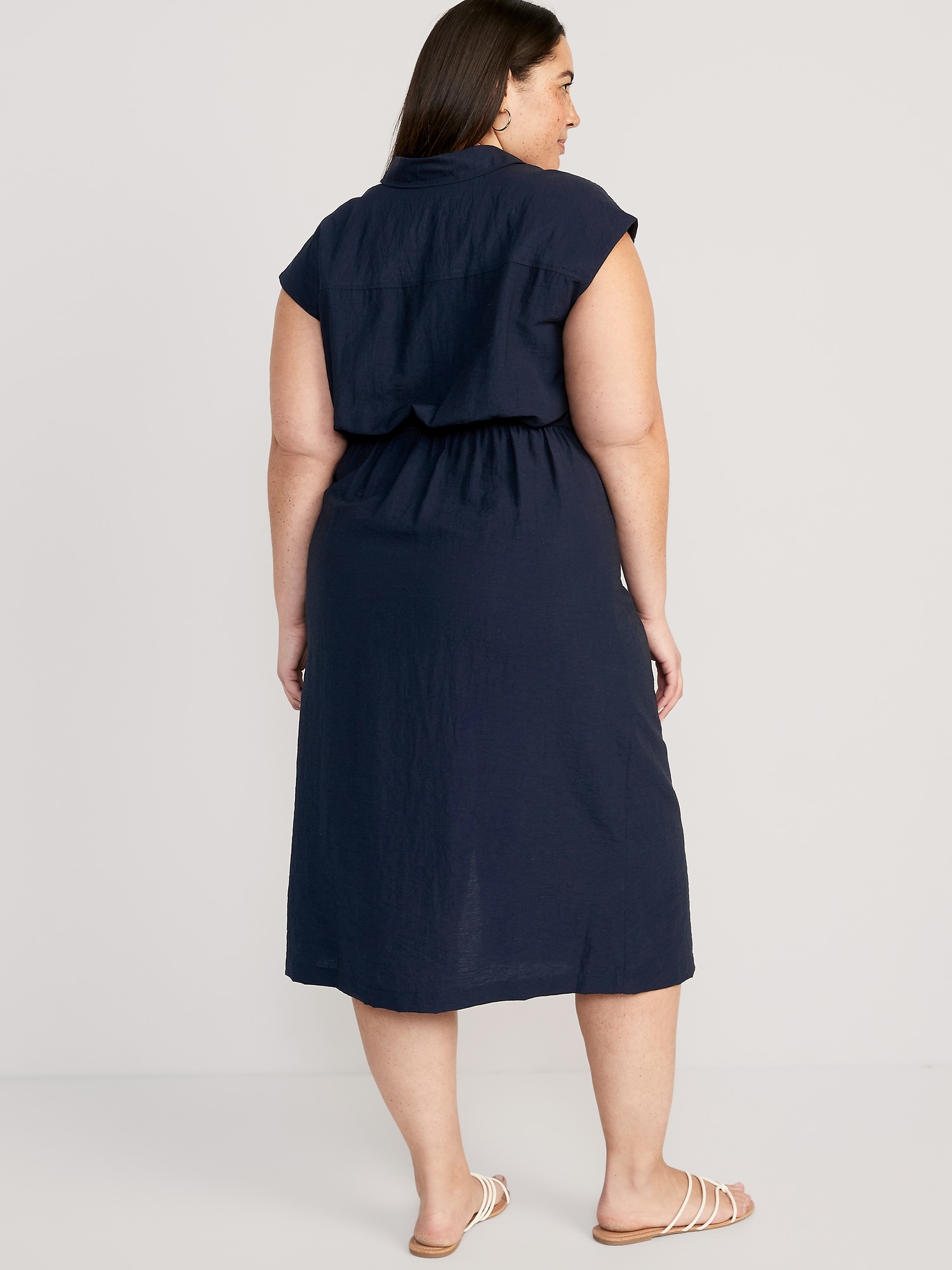 Waist Defined Twist Front Midi Shirt Dress Old Navy