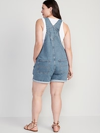 Slouchy Straight Non-Stretch Jean Short Overalls -- 3.5-inch