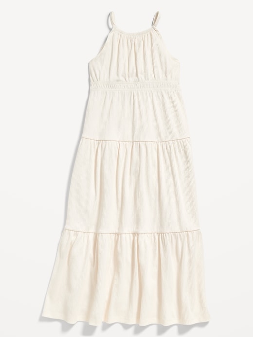 Sleeveless Waist-Defined Tiered Smocked Maxi Dress for Girls
