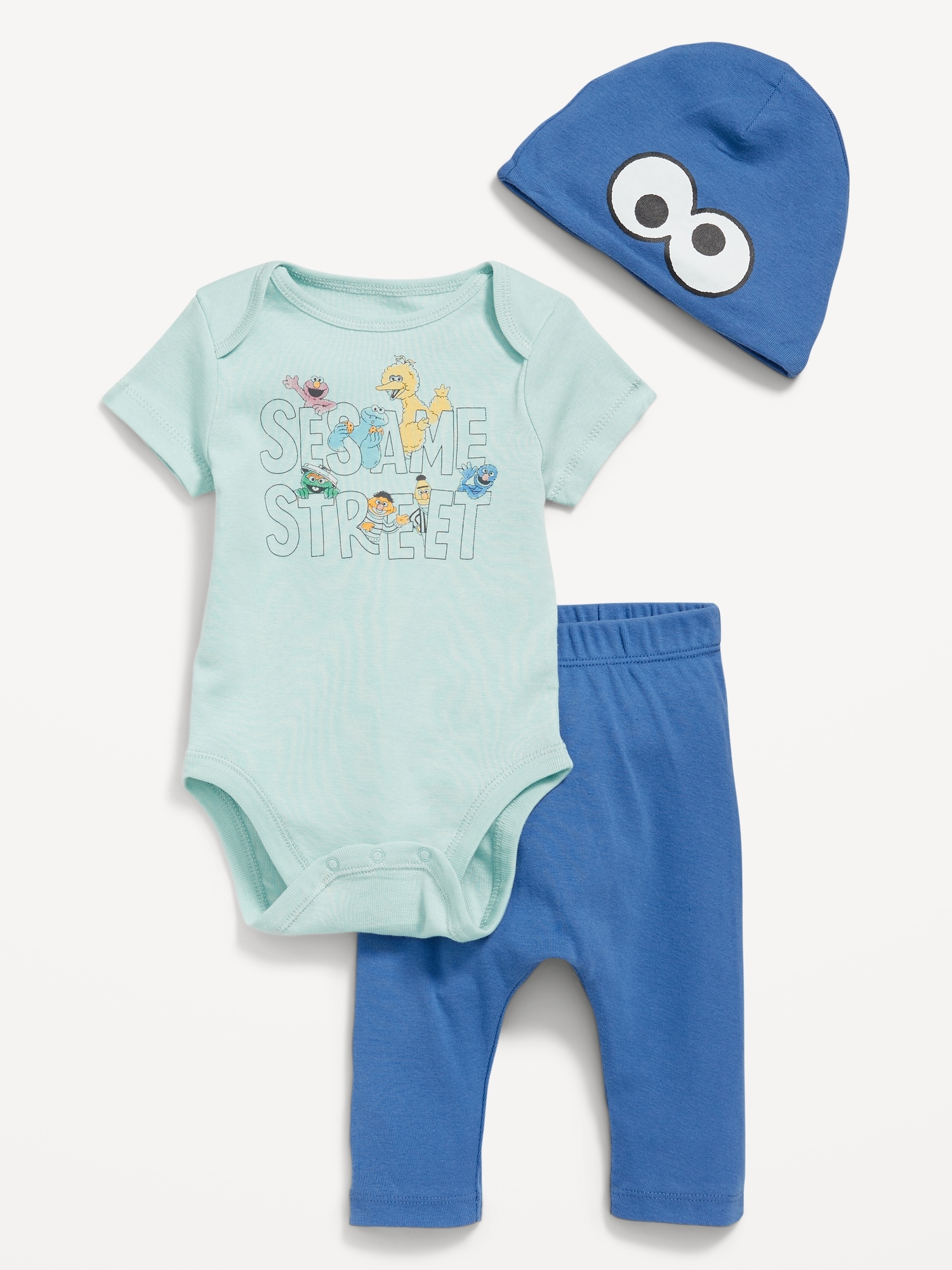 Old Navy Unisex 3-Piece Sesame Street™ Bodysuit, Pants & Hat Layette Set for Baby blue. 1