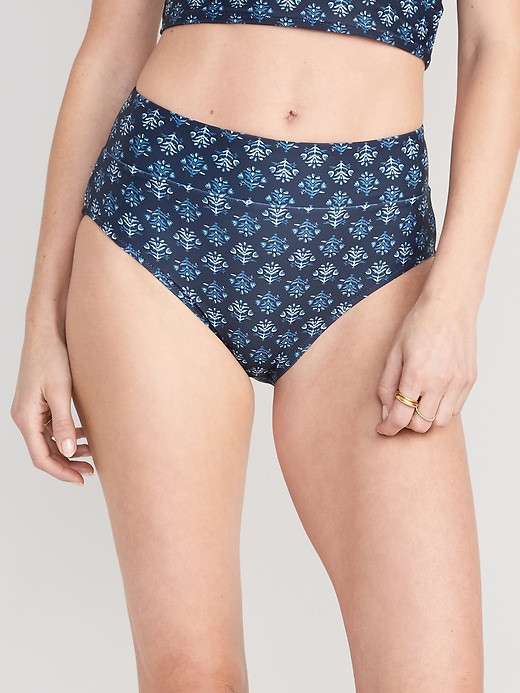 Image number 1 showing, Matching High-Waisted Printed Banded Bikini Swim Bottoms