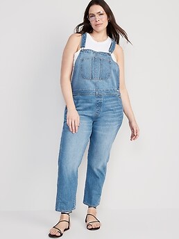 Slouchy Straight Ankle-Length Jean Overalls for Women