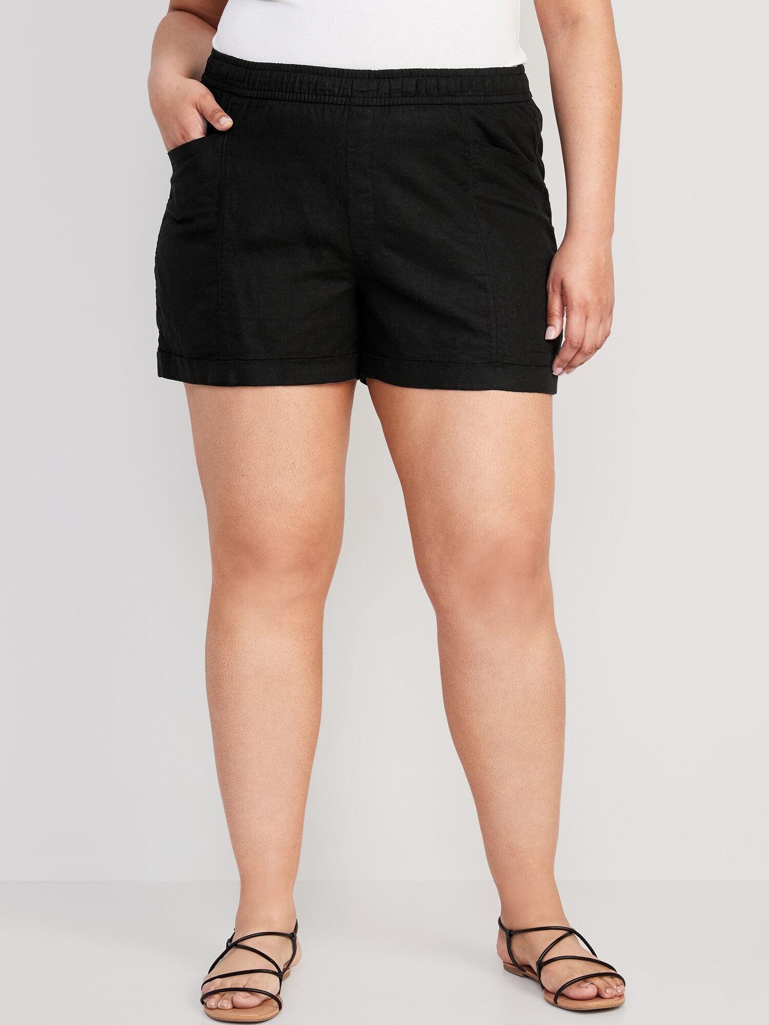 Plus size clearance black linen shorts