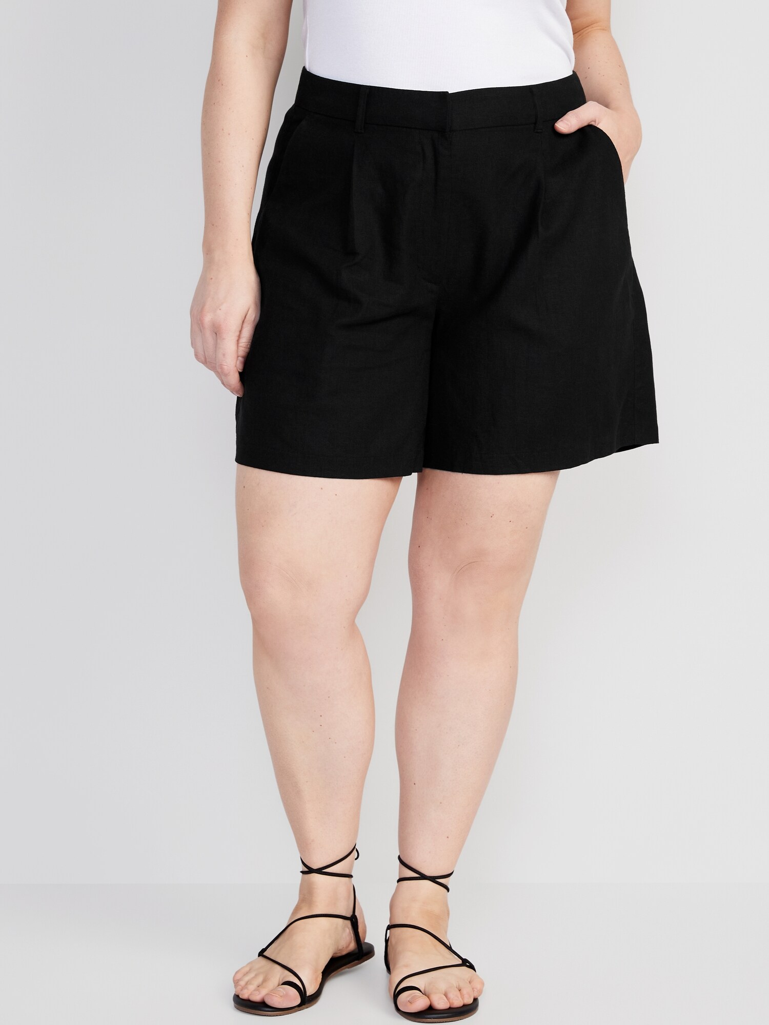 Extra High-Waisted Linen-Blend Taylor Shorts -- 6-inch inseam