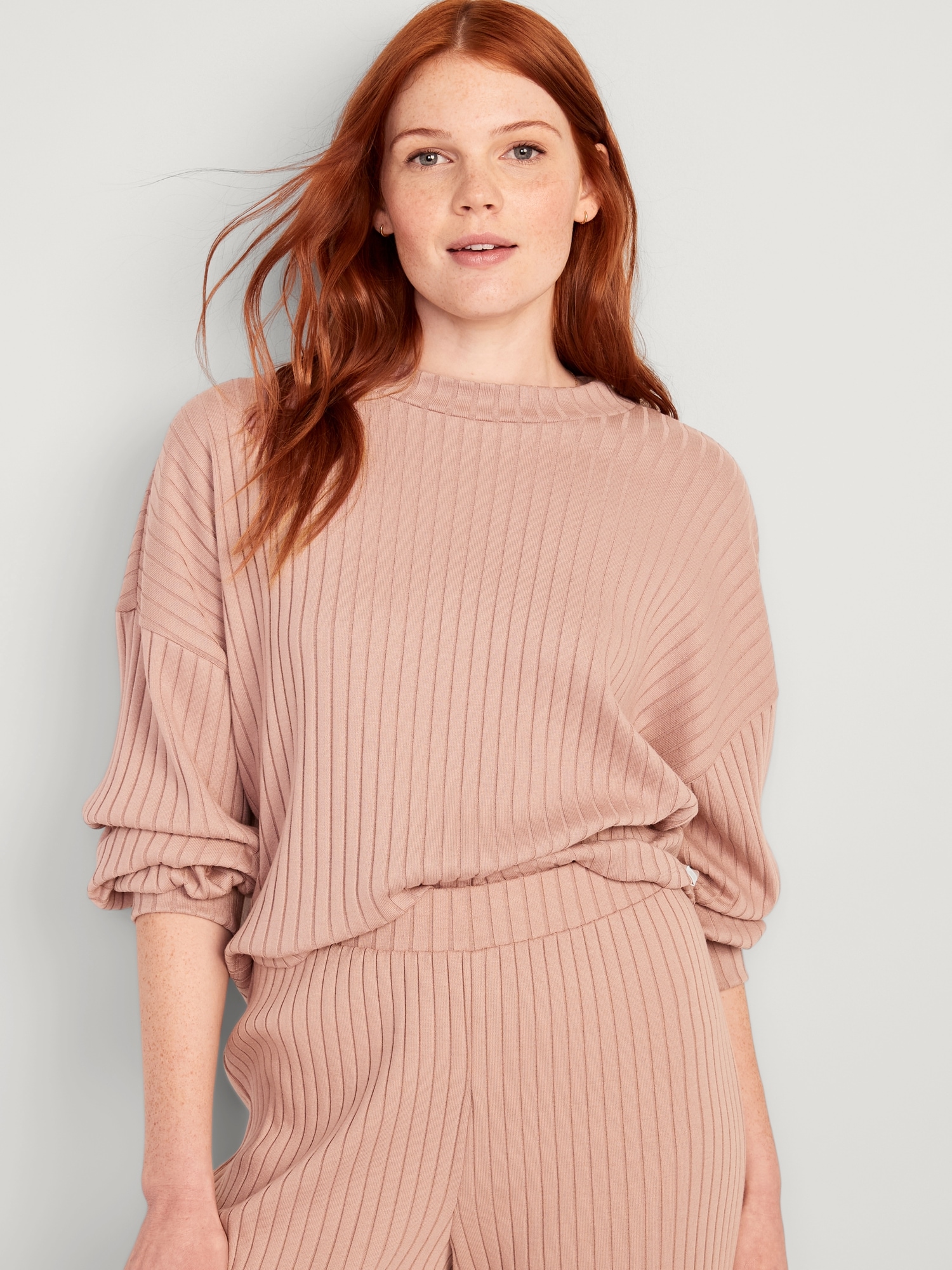 Dolman-Sleeve Rib-Knit Pajama Top