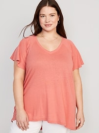 Oversized V-Neck Linen-Blend Tunic T-Shirt