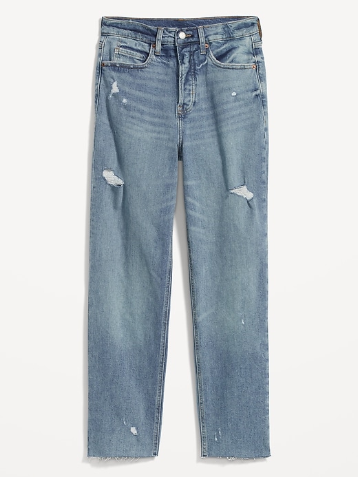 Image number 4 showing, Extra High-Waisted Button-Fly Cut-Off Straight Jeans