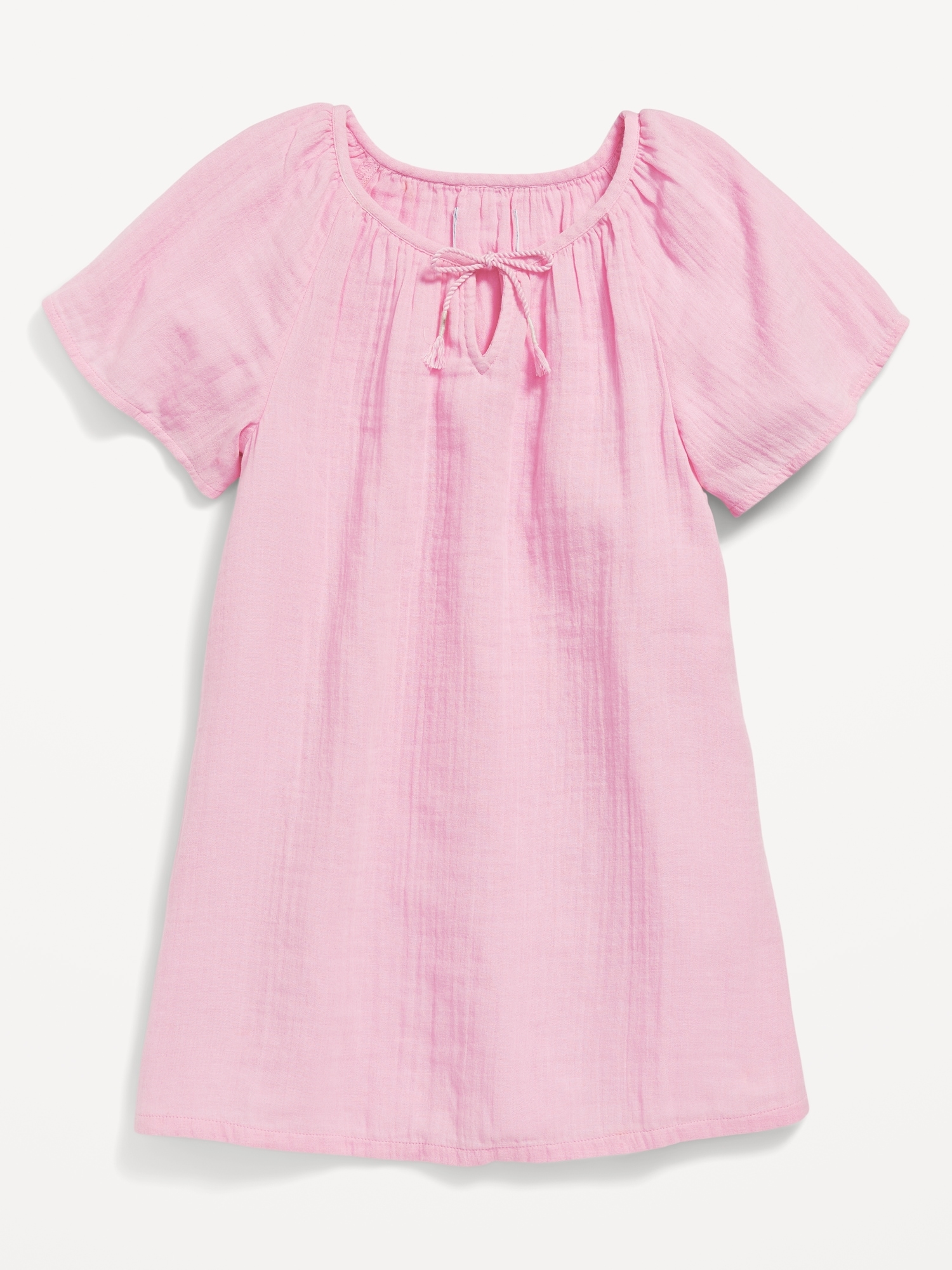 Old Navy Double-Weave Short-Sleeve Tie-Neck Swim Cover-Up Dress for Girls pink. 1