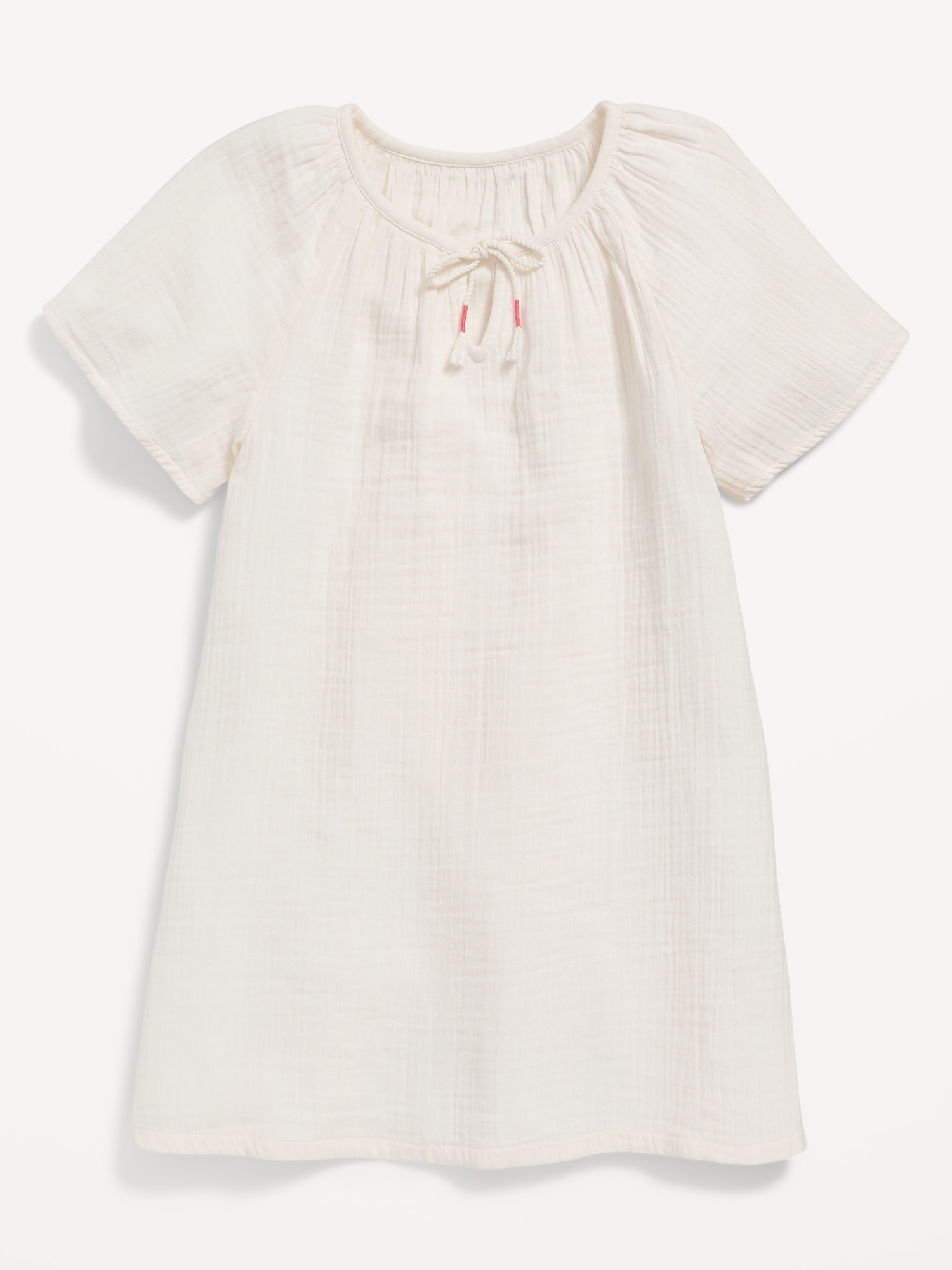 Old Navy Double-Weave Short-Sleeve Tie-Neck Swim Cover-Up Dress for Girls white. 1